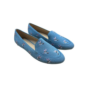 Talbots Ryan Embroidered Hummingbird Cotton Loafers Size 8.5 M