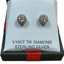 Load image into Gallery viewer, Round-Cut Diamond Stud Earrings 1/10 CT TW Sterling Silver