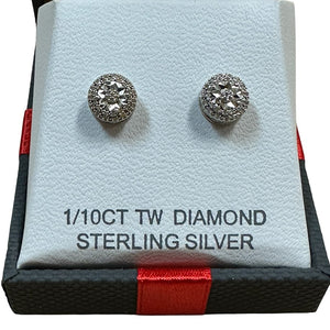 Round-Cut Diamond Stud Earrings 1/10 CT TW Sterling Silver