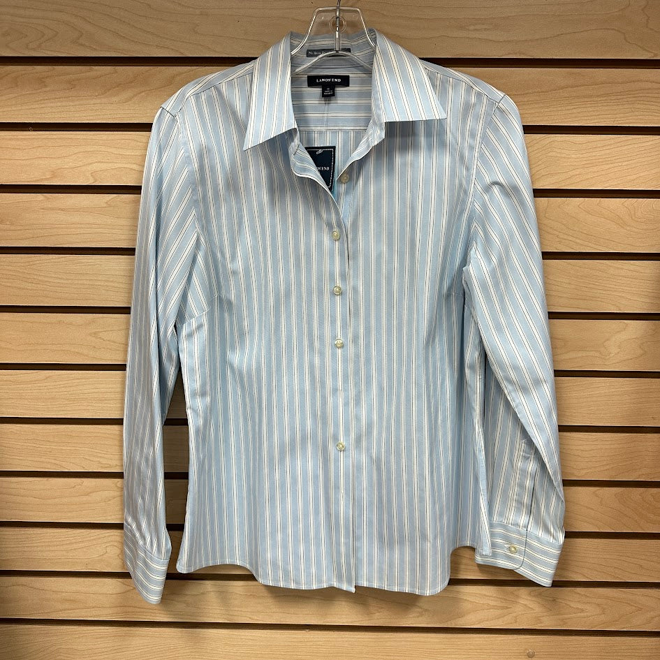 Lands End No Iron Pinpoint Oxford Shirt Blue White - Size 10