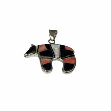 Load image into Gallery viewer, Sterling Silver Zuni Style Multi-Stone Inlay Bear Pendant