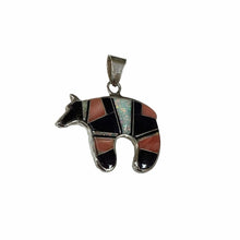 Load image into Gallery viewer, Sterling Silver Zuni Style Multi-Stone Inlay Bear Pendant