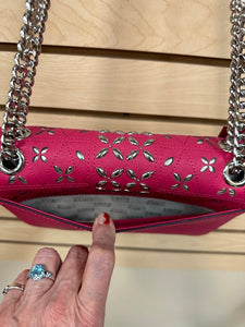 Michael Michael Kors Tina Medium Shoulder Flap Leather Handbag Ultra Pink