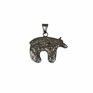 Sterling Silver Zuni Style Multi-Stone Inlay Bear Pendant