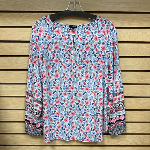 Talbots Long Sleeve Top Pink Blue - Size Medium