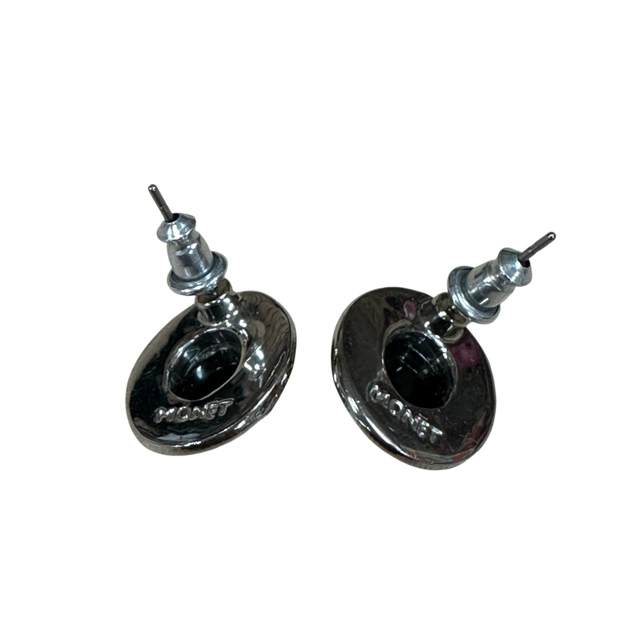 Monet Black Gemstone & Rhinestone Post Earrings