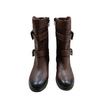 Load image into Gallery viewer, Vince Camuto Welton Brown Leather Mid-Calf Boots Quilted Buckles Size 7.5