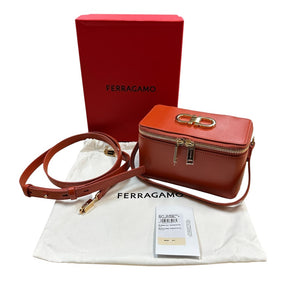 Ferragamo Zip-Around Gancini Calfskin Vanity Bag Beauty Case Terracotta