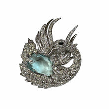 Load image into Gallery viewer, Nolan Miller Glamour Collection blue glass, clear rhinestone Swan brooch
