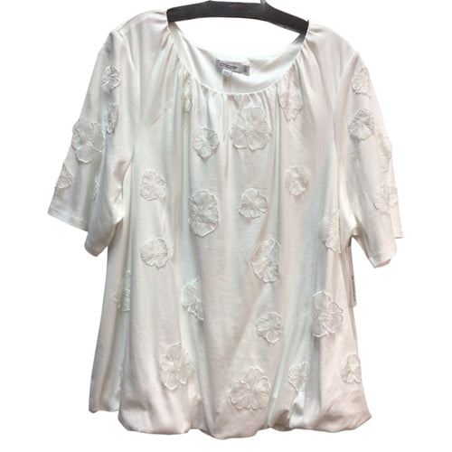 Chicos White Embroidered Flower Short Sleeve Top Size XXL