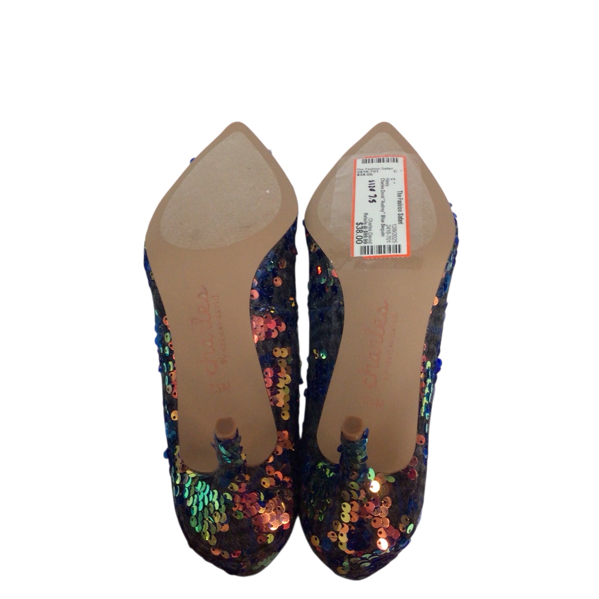 Charles David "Audrey" Blue Sequin Heels Size 7.5
