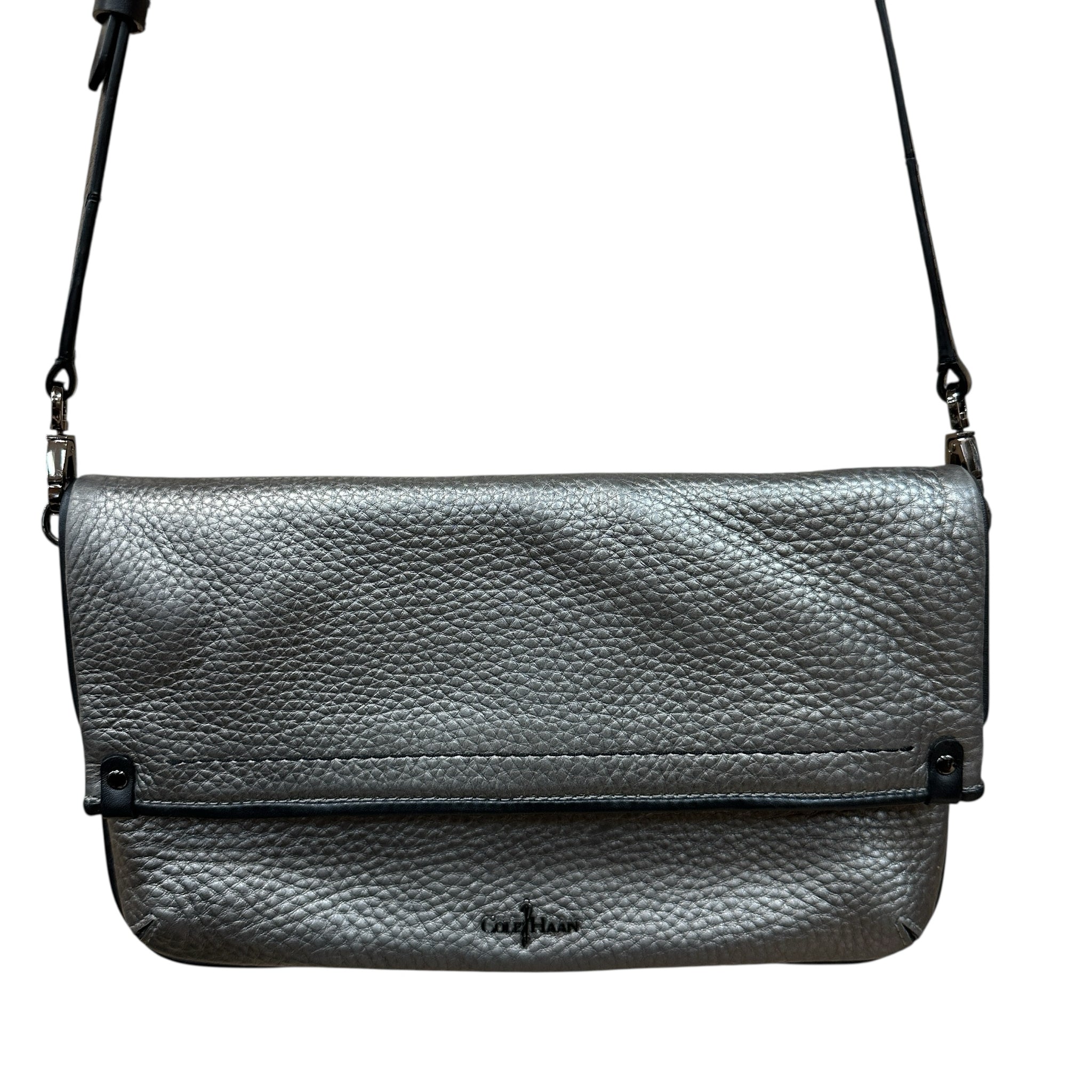 Cole Haan Gray Leather Foldover Flap Crossbody Bag