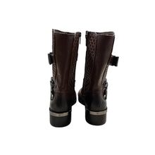 Load image into Gallery viewer, Vince Camuto Welton Brown Leather Mid-Calf Boots Quilted Buckles Size 7.5