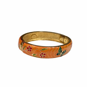 Joan Rivers Bangle Bracelet Hinged Orange Multicolored Floral Butterfies