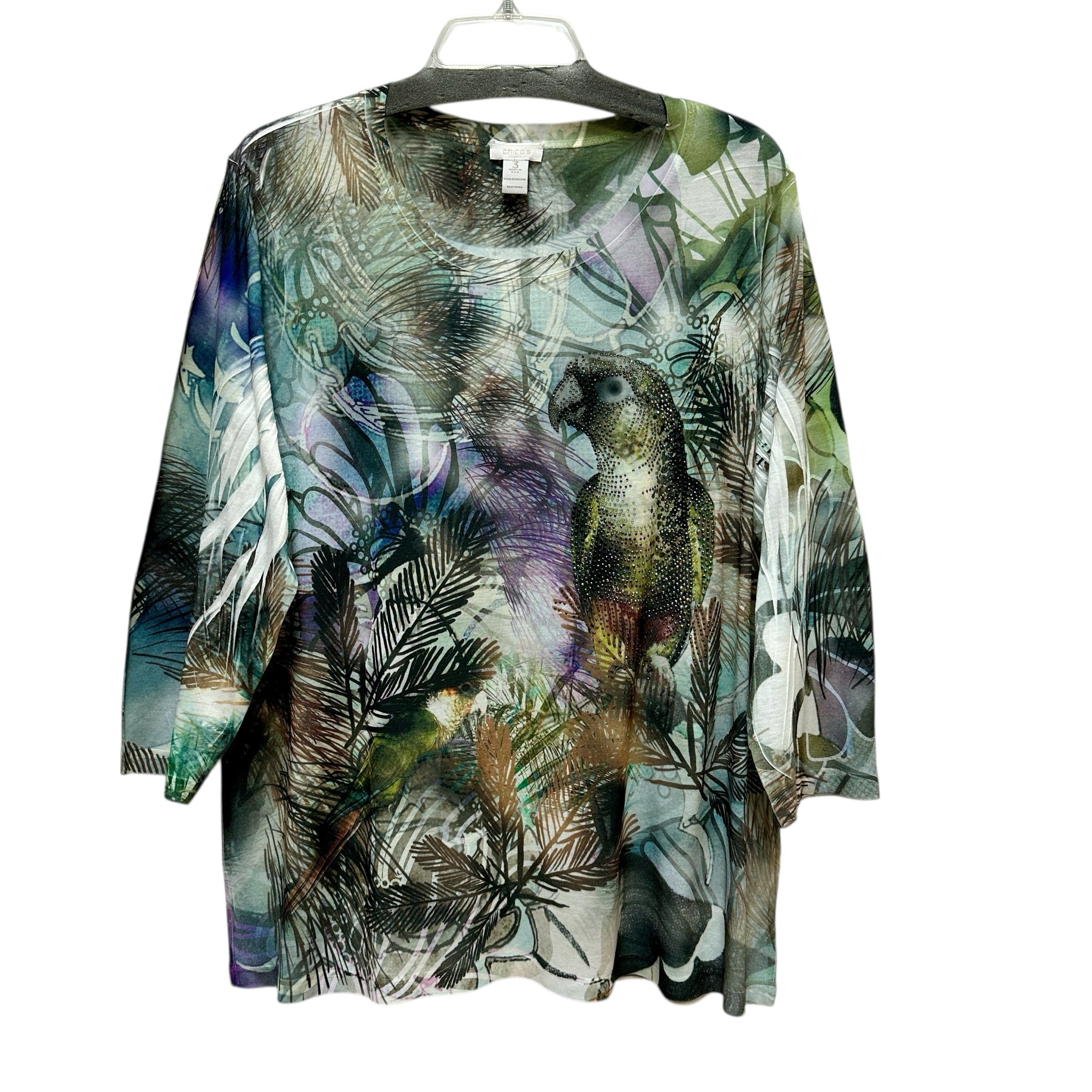 Chico's Size XL Cruisining Birdies Tiliana 3/4 Sleeve Top