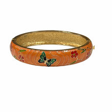 Load image into Gallery viewer, Joan Rivers Bangle Bracelet Hinged Orange Multicolored Floral Butterfies