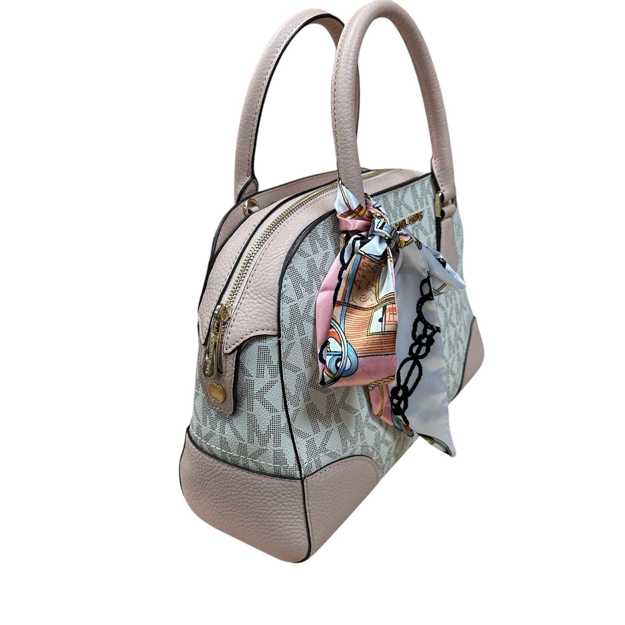 Michael Kors Hattie Cream & Blush Bowling Ball Satchel Crossbody Bag