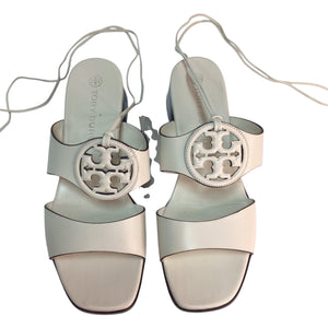Tory Burch Bombe Miller Heel Sandal Calf Leather New Ivory Size 8.5
