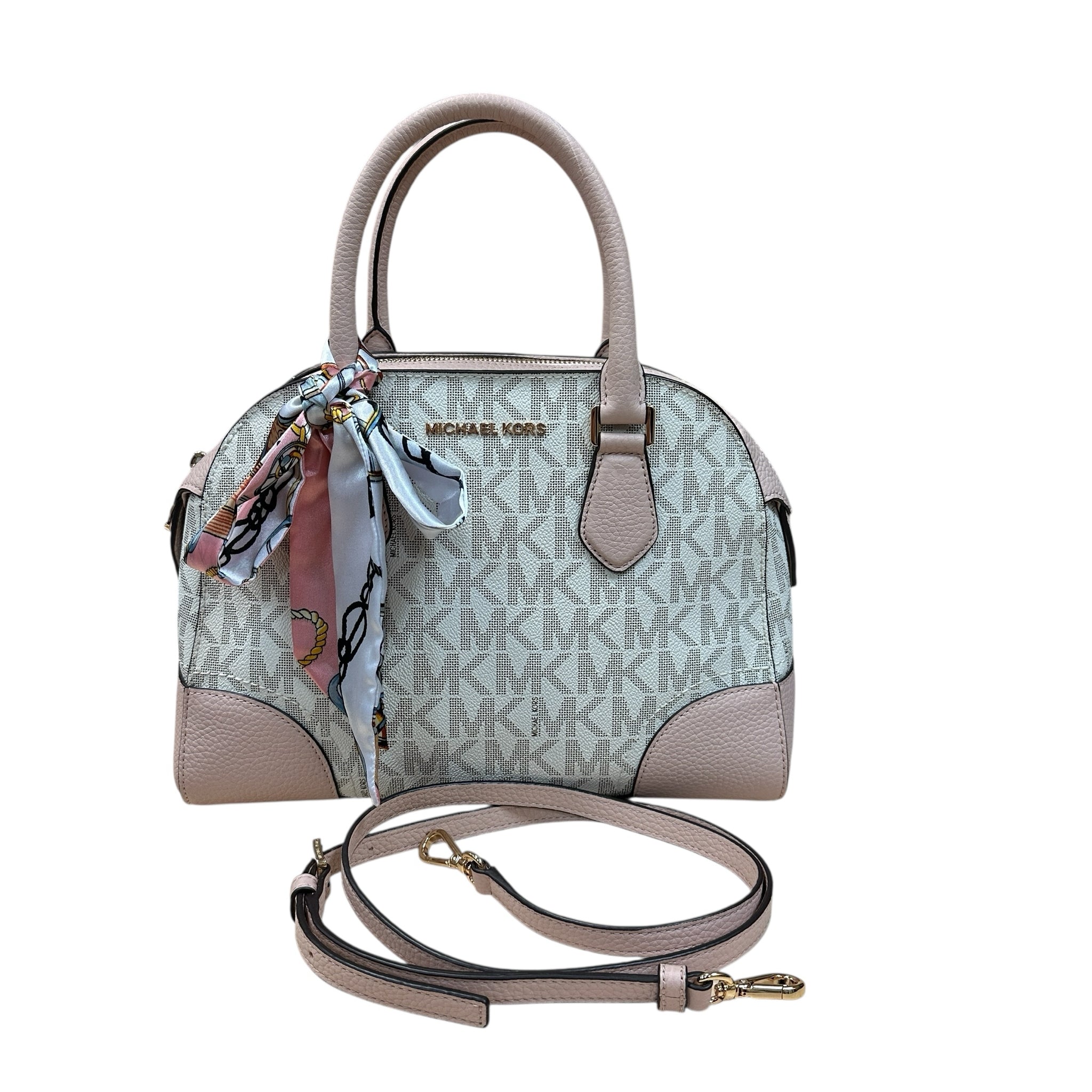 Michael Kors "Hattie" Cream & Blush Bowling Ball Satchel Crossbody Bag