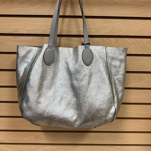 Michael Kors Mae East West Pebble Leather Tote Bag Gray Metallic Silver Reversible Bag