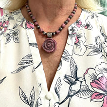 Load image into Gallery viewer, Carolyn Pollack Sterling Silver Rhodonite Carved Rose Pendant Bead Necklace