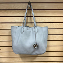 Load image into Gallery viewer, Michael Kors Mae East West Pebble Leather Tote Bag Gray Metallic Silver Reversible Bag