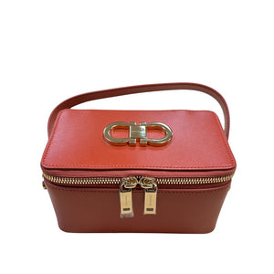 Ferragamo Zip-Around Gancini Calfskin Vanity Bag Beauty Case Terracotta