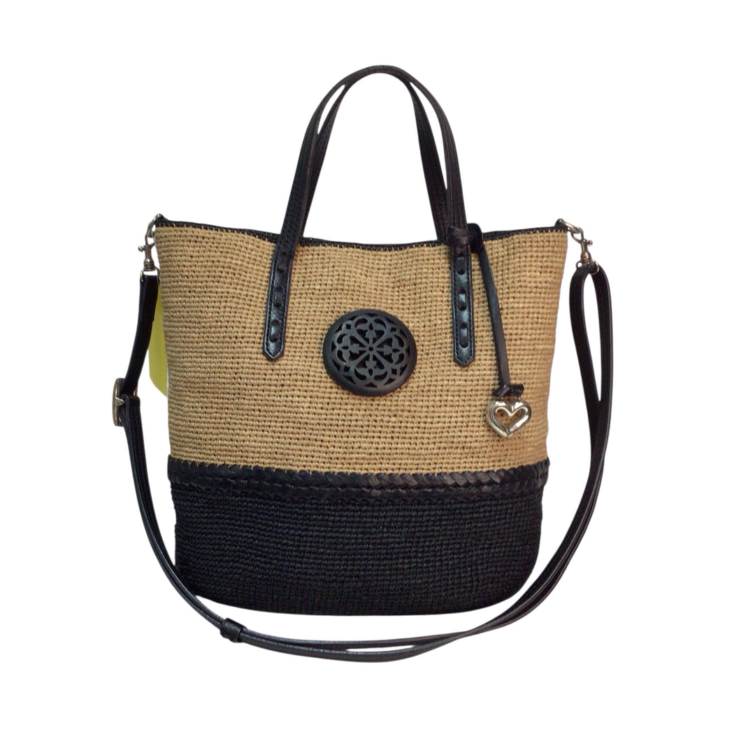 Brighton Straw Satchel Crossbody Bag Tan & Black