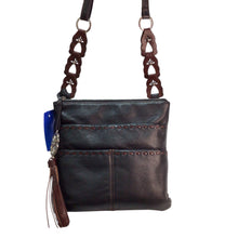 Load image into Gallery viewer, Brighton Black Leather Crossbody Bag with Brown Trim