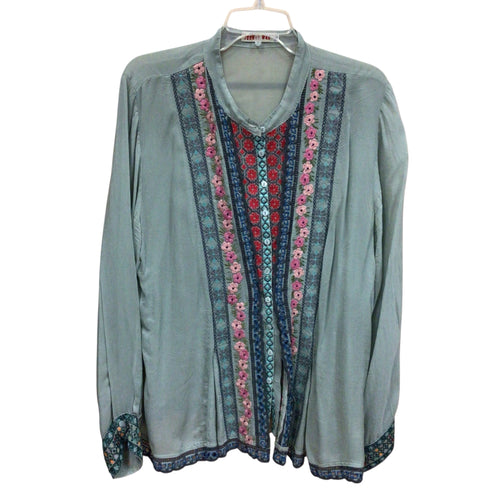 Johnny Was Longsleeve Blouse Green Background Size XL