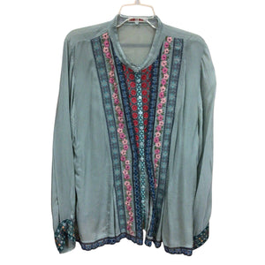 Johnny Was Longsleeve Blouse Green Background Size XL