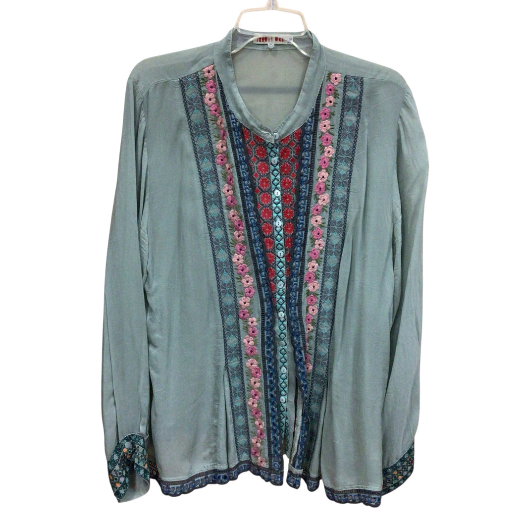 Johnny Was Longsleeve Blouse Green Background Size XL