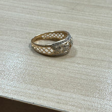 Load image into Gallery viewer, 14K Gold Diamond Encrusted Wide Band Ring, Open Trellis Design .30 CTW Size 8.5