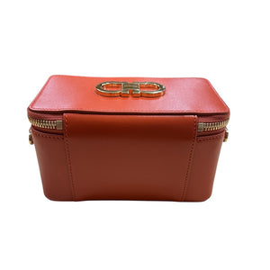 Ferragamo Zip-Around Gancini Calfskin Vanity Bag Beauty Case Terracotta