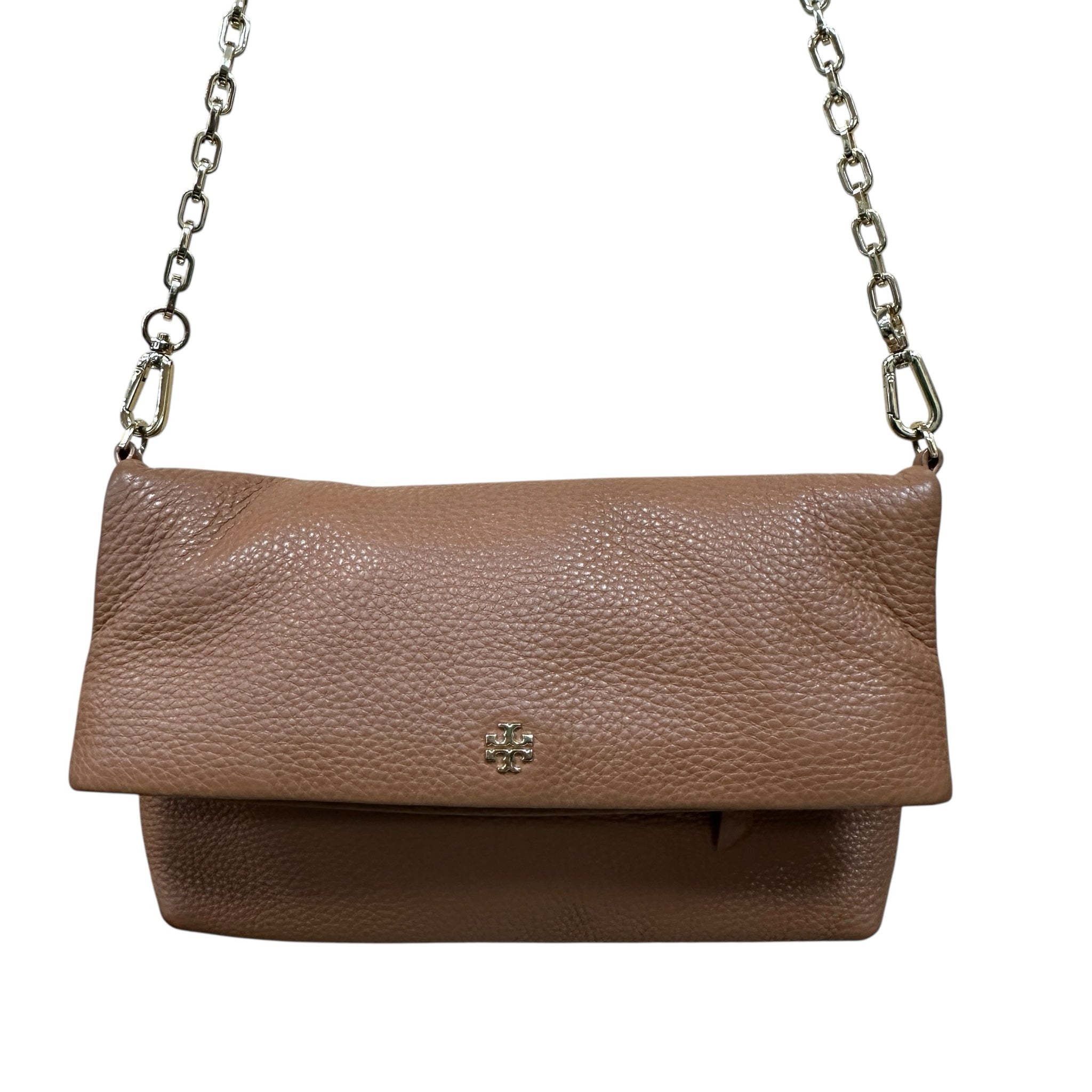 Tory Burch Brown Pebbled Leather Foldover Crossbody Bag