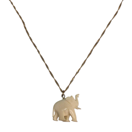 Ivory Elephant Pendant 10K Gold Chain Necklace 24