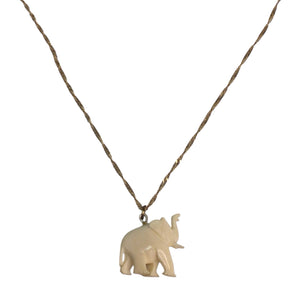 Ivory Elephant Pendant 10K Gold Chain Necklace 24"