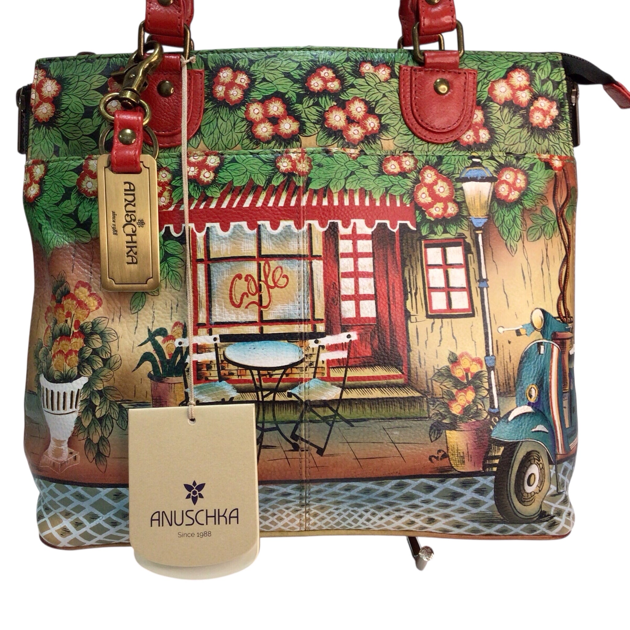 Anuschka Handpainted Leather Le Cafe Satchel Shoulder Bag NWT