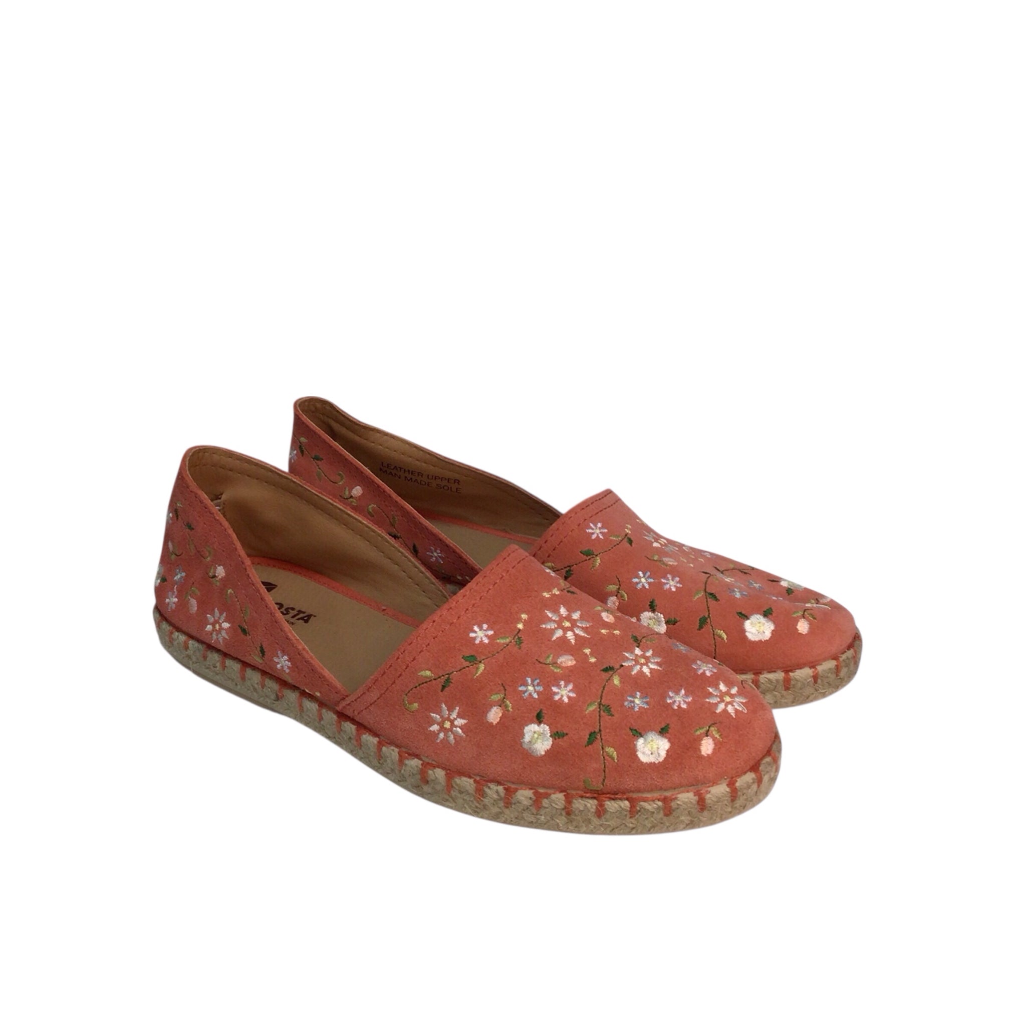 Costa Slip on Shoes Leather Uppers Floral Peach Size 8.5