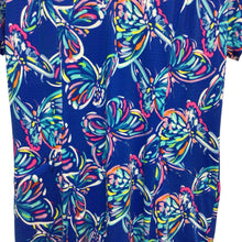 Load image into Gallery viewer, IBKul Blue Butterfly Floral Short Sleeve Dress Size M