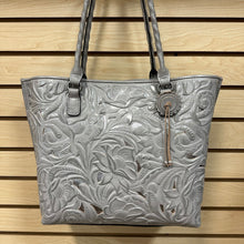 Load image into Gallery viewer, Patricia Nash Adeline Tote Burnished Cutout Tooled Leather Handbag in Stone