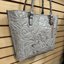 Load image into Gallery viewer, Patricia Nash Adeline Tote Burnished Cutout Tooled Leather Handbag in Stone