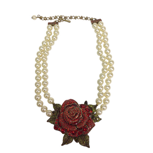 Rare Heidi Daus Rose Elegance Crystal Floral Necklace
