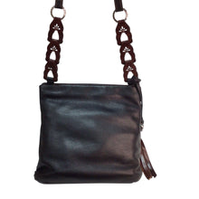 Load image into Gallery viewer, Brighton Black Leather Crossbody Bag with Brown Trim