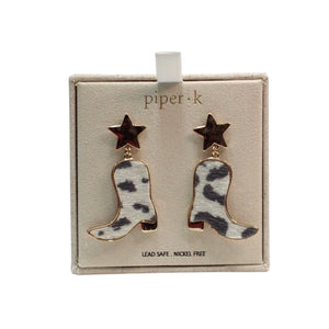 Piper K Post Cowboy Boot Earrings 2" Long