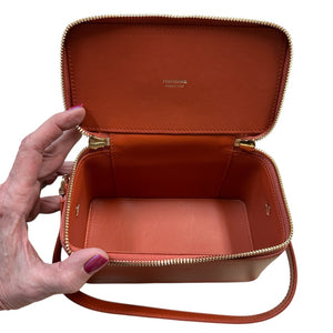 Ferragamo Zip-Around Gancini Calfskin Vanity Bag Beauty Case Terracotta