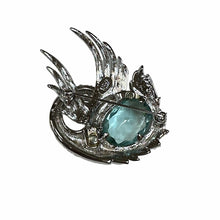 Load image into Gallery viewer, Nolan Miller Glamour Collection blue glass, clear rhinestone Swan brooch