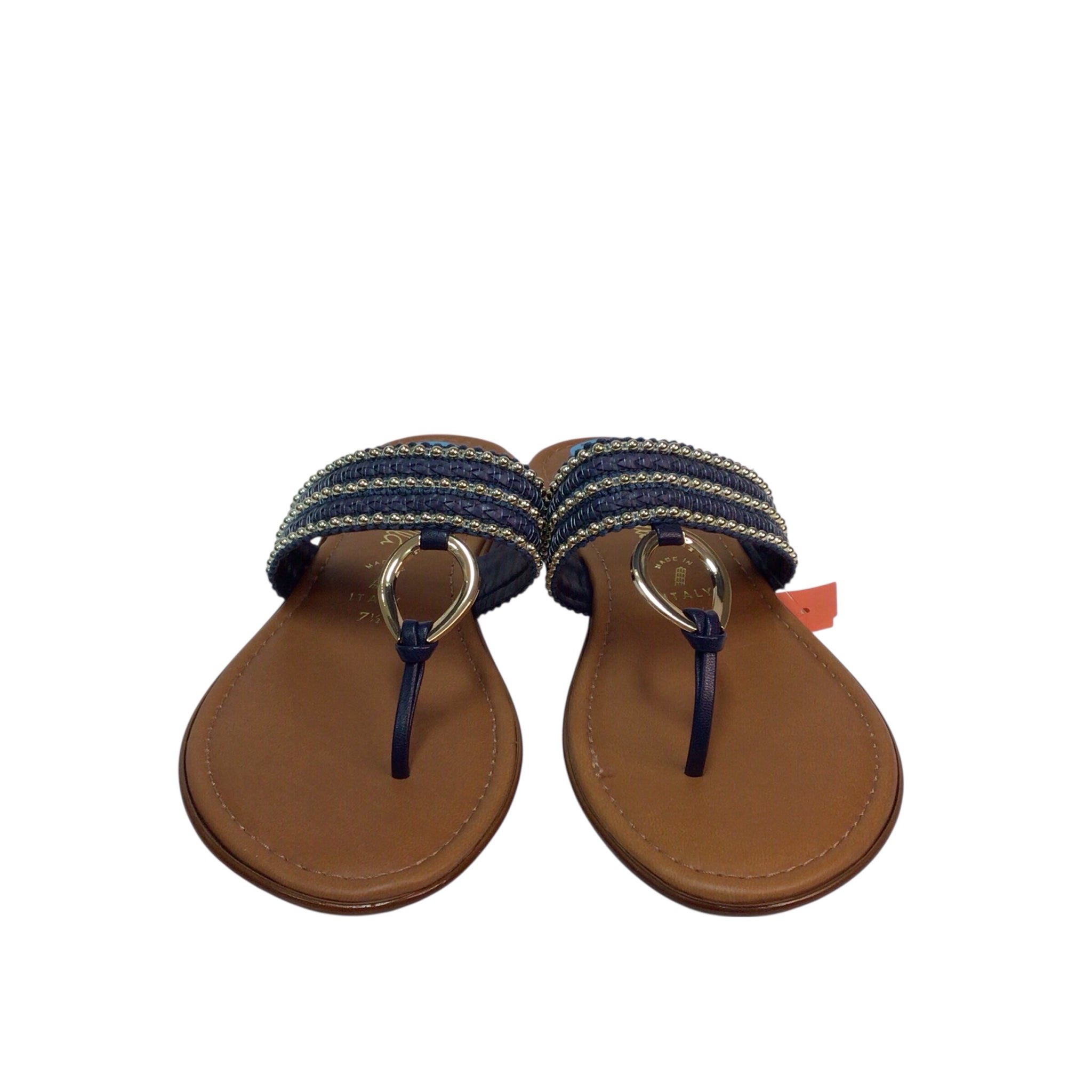 Toscanella Clasp-1 Navy Brown Sandals Size 7.5