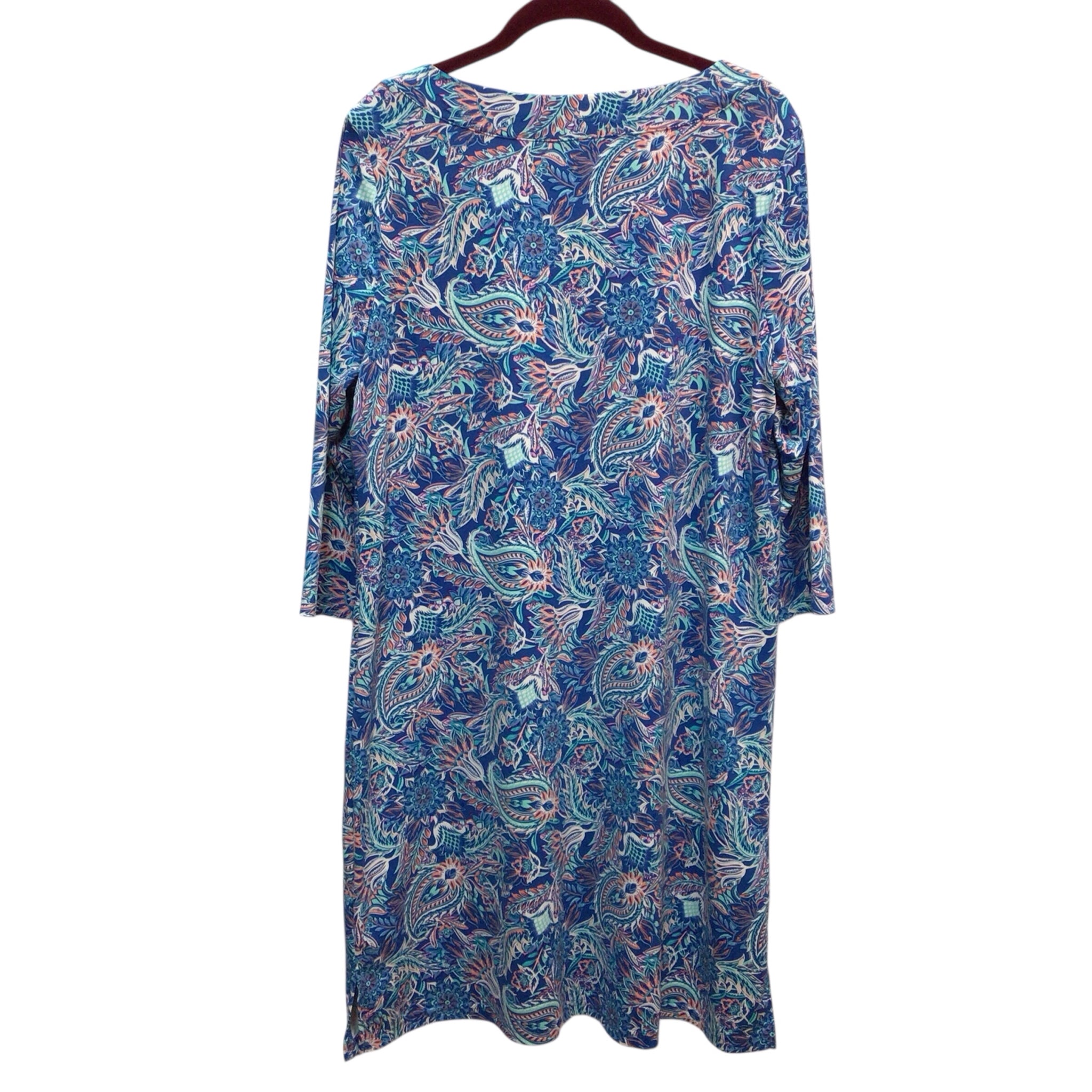 Caribbean Joe Blue Floral Long Sleeve Dress Size L