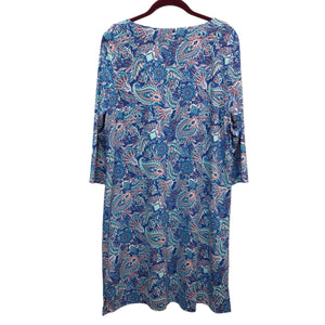 Caribbean Joe Blue Floral Long Sleeve Dress Size L